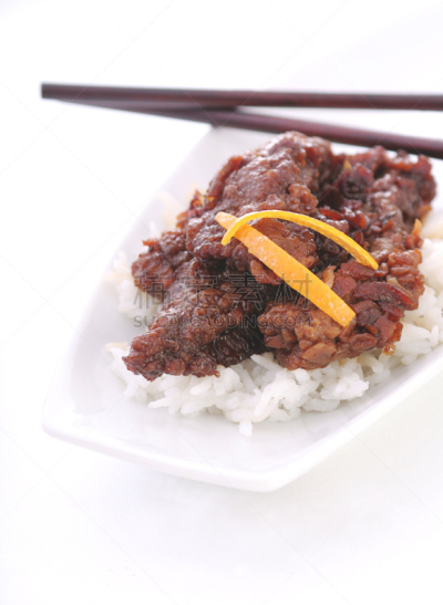 橙子,牛肉,垂直画幅,褐色,清新,长粒米,无人,膳食,白色背景,巴伦西亚桔