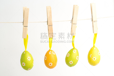 悬挂的,复活节彩蛋,数字4,成一排,正面视角,复活节,旋转晾衣绳,水平画幅,无人,标签