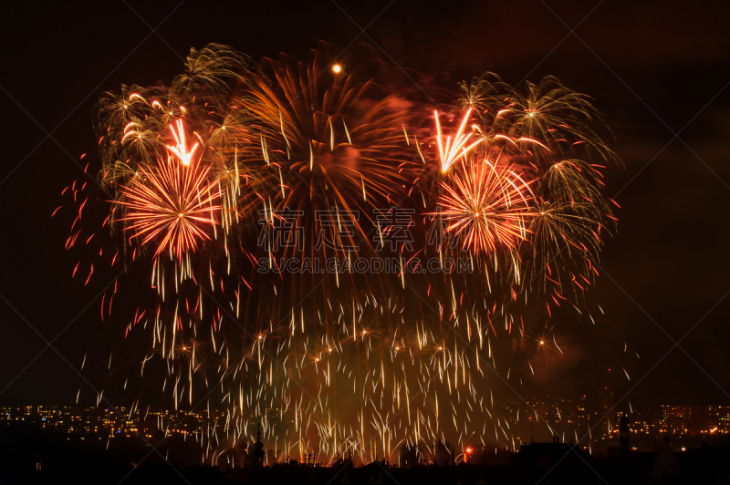 夜晚,城市,巨大的,在上面,天空,美,水平画幅,新年,户外,戏剧性的天空