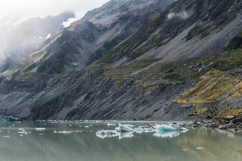 地形,霍克湖,新西兰,水,新的,湖,草,胡克冰川,著名景点,风景