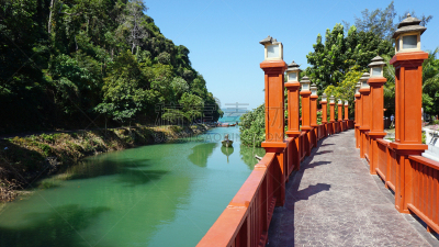 海洋,桥,水平画幅,建筑,木制,无人,蓝色,夏天,户外,泰国