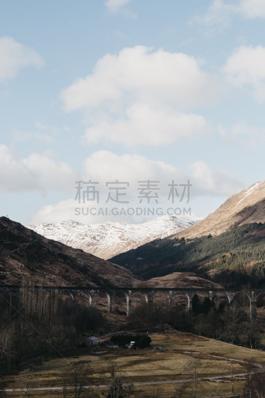 苏格兰,格伦菲南地区,高架桥,风景,垂直画幅,美,高视角,山,无人,铁轨轨道