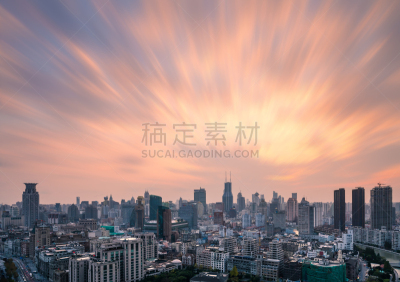 浦西,上海,天空,水平画幅,高视角,无人,户外,都市风景,彩色图片,日落