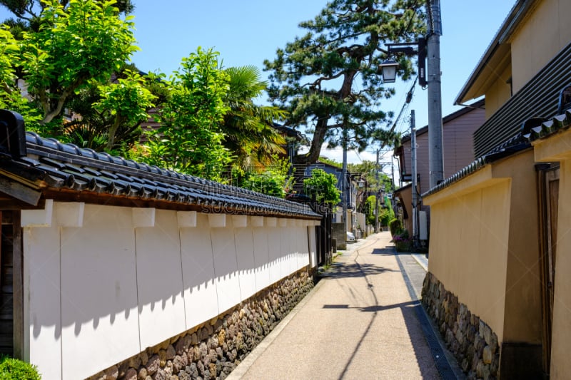 金泽,日本,街道,古城,平衡折角灯,石川县,五月,天空,水平画幅,无人