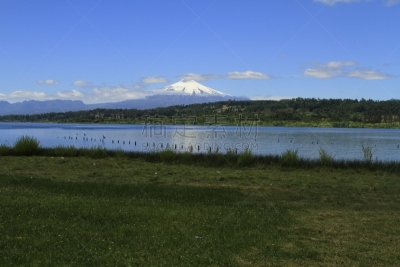 比亚里卡,智利,火山,智利人,水平画幅,山,蓝色,2015年,户外,湖