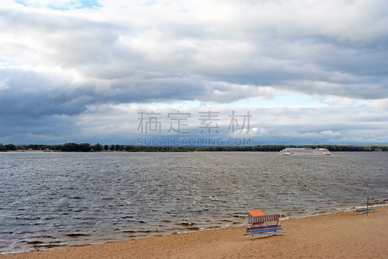 雨,海滩,多云,伏尔加河,白昼,前面,城市沙滩,萨马腊,水,天空