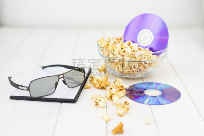 爆米花,Disk,三维图形,小丑眼镜,爆米花机,DVD,3D眼镜,磁盘,电影工业,水平画幅