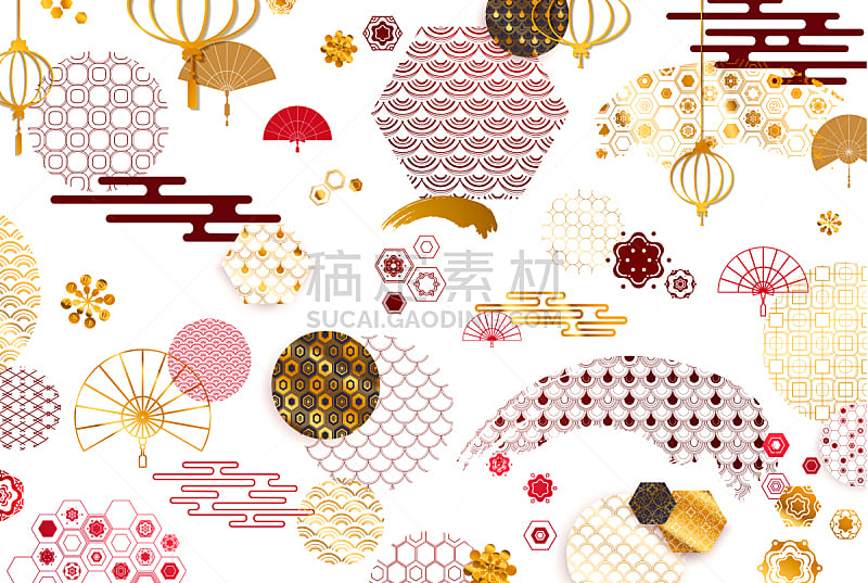 日本,式样,亚洲,春节,天空,新的,月亮,绘画插图,中国灯笼,画笔