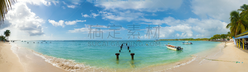 全景,法国安的列斯群岛,瓜德罗普岛,圣安娜,海滩,法国海外领土,法国,热带气候,环境,椰子