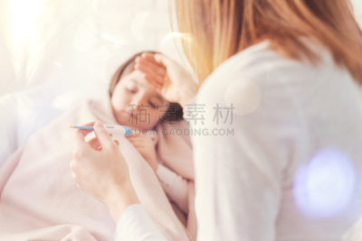 女孩,手,看,不高兴的,温度计,半身像,周末活动,安全,居住区