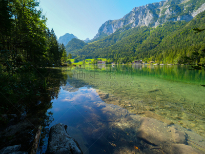 夏天,lake hintersee,白昼,德国,水,天空,水平画幅,云,无人,户外