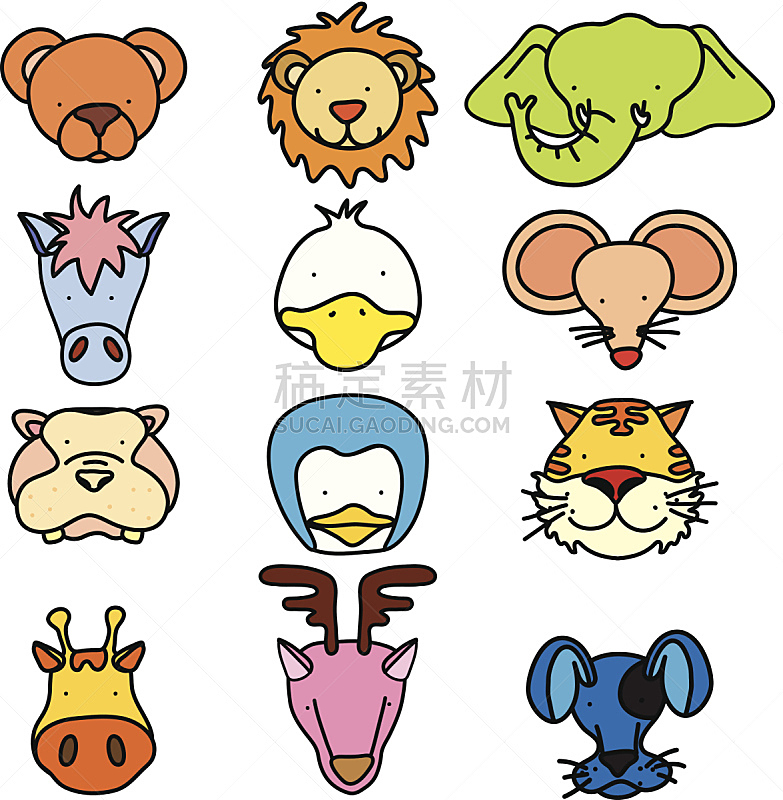 动物主题,字体,绘画插图,企鹅,熊,驼鹿,哺乳纲,人的脸部,马,狮子