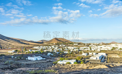 兰萨罗特岛,乡村,风景,水平画幅,高视角,火山地形,大西洋群岛,早晨,夏天,户外