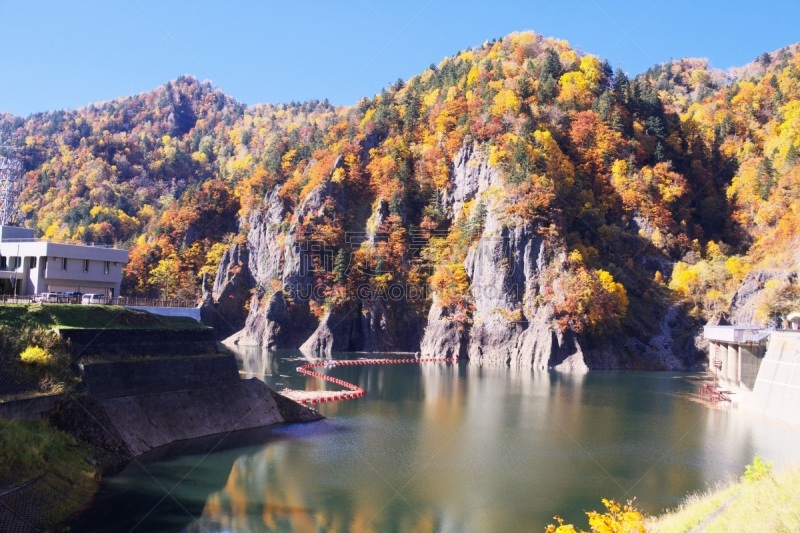 秋天,丹姆,札幌,北海道,温泉,水平画幅,枫叶,无人,枫树,晕影效果