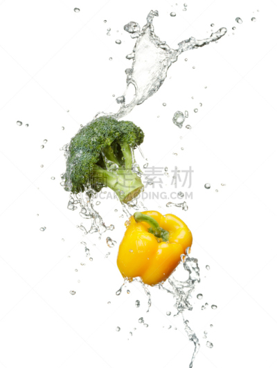 蔬菜,垂直画幅,水,绿色,灯笼椒,十字花科,无人,白色背景,黄色灯笼椒,背景分离