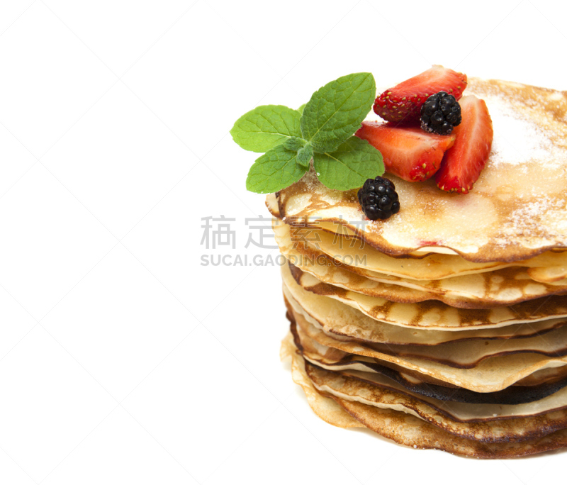 薄烤饼,水平画幅,黑刺莓,研磨食品,膳食,组物体,充满的,白色,草莓,清新