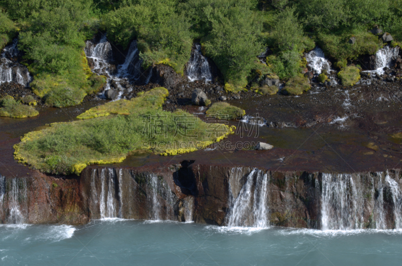 瀑布,Hraunfossar,冰岛国,西北省,水,美,水平画幅,无人,火山地形,纯净