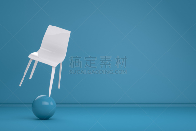 概念,平衡,极简构图,椅子,三维图形,球体,白色,蓝色,重量,禅宗