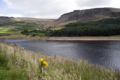 水库,格林菲尔德,saddleworth moor,兰开夏,天空,水平画幅,绿色,地形,无人,蓝色