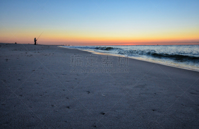 纳苏县,海上钓鱼,琼斯海滩,长岛,美国,水平画幅,纽约州,曙暮光,户外,渔夫