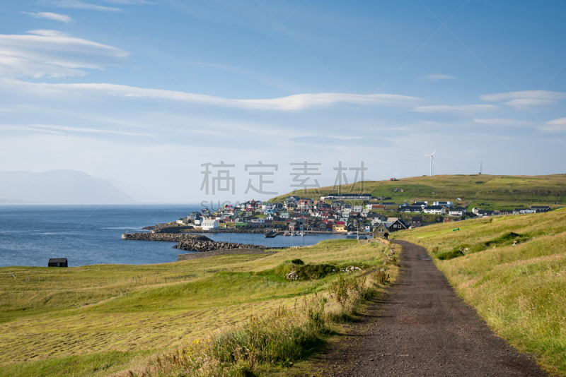 法罗群岛,自然,水平画幅,无人,蓝色,全景,城市,草,海洋,北大西洋