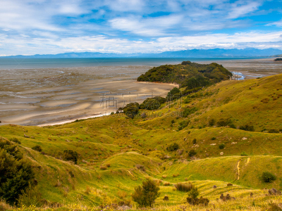 新西兰,风景,海湾,平原,在上面,新西兰南岛,新西兰纳尔逊城市,鹬鸵,水湾