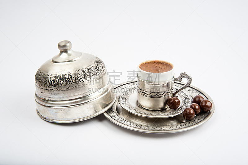 土耳其清咖啡,铜,上菜,饮食,水平画幅,无人,手艺,白色背景,巧克力,背景分离