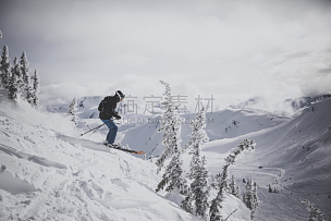 粉末状雪,滑雪运动,清新,动作,暴风雨,水平画幅,雪,滑雪坡,惠斯勒黑木滑雪场,户外