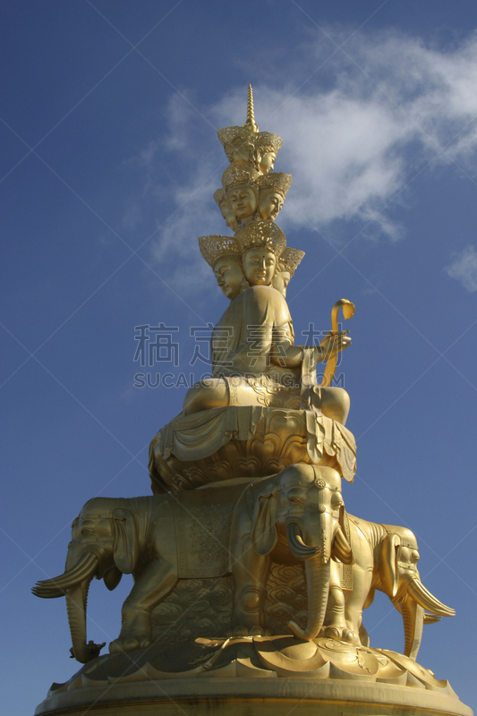 佛,峨眉山,四臂观音,观音菩萨,四川省,垂直画幅,天空,黄金,蓝色,概念