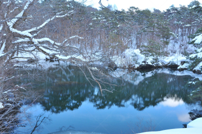 福岛县,冬天,居住区,万代山,北盐原,天空,里山,国家公园,水平画幅,地形