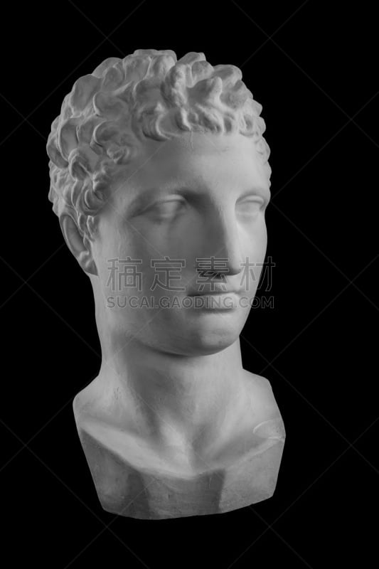 White plaster bust sculpture portrait of the men Hermes