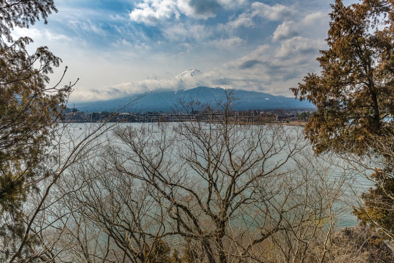 山,富士山,水,天空,美,水平画幅,樱桃,雪,无人,布希曼族