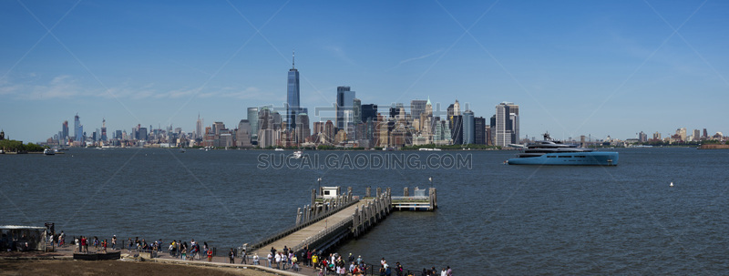 全景,城市天际线,市区,曼哈顿,水,天空,公园,美国中大西洋地区,水平画幅,夏天
