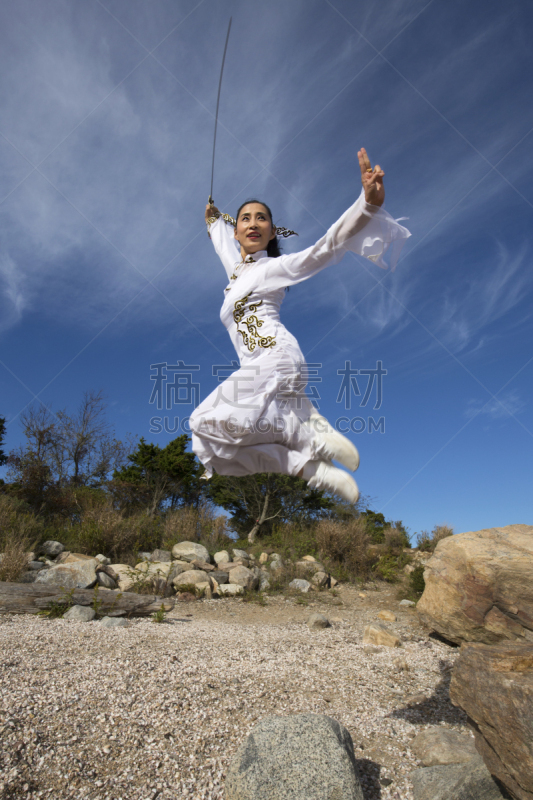 青年女人,舞者,康涅狄格,海滩,剑,传统,新英格兰,太极,一个人,正装