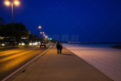 夜晚,海滩,母女,水,天空,休闲活动,沙子,旅行者,夏天,都市风景
