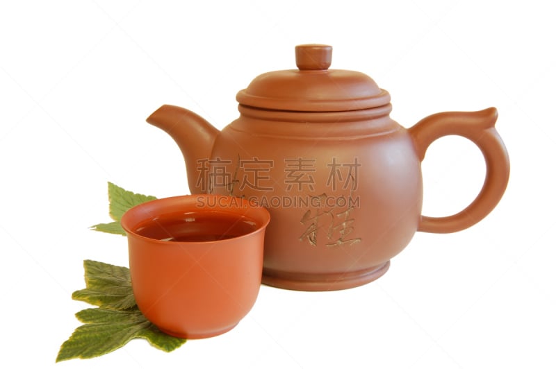 茶杯,茶壶,中国,茶道,褐色,粘土,水平画幅,无人,白色背景,饮料