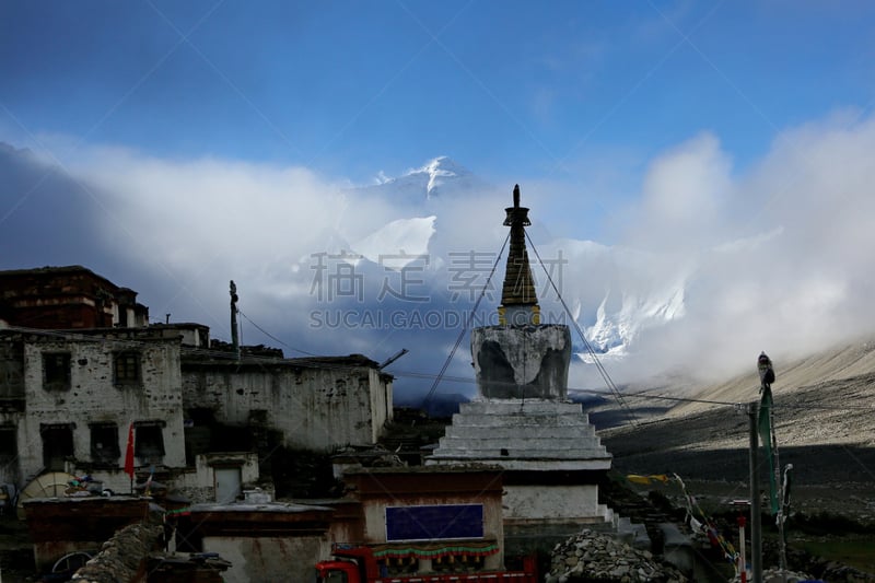 珠穆朗玛峰,修道院,绒布寺,山,水平画幅,无人,亚洲,中国,户外,图像