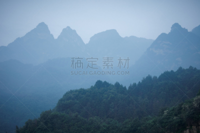 武当山,天空,美,水平画幅,山,无人,户外,针叶树,山脊,高处