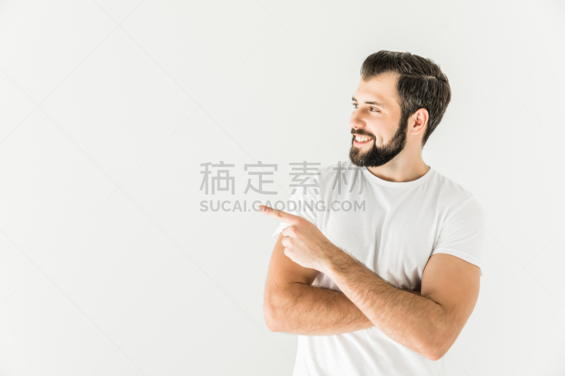男人,手指,留白,络腮胡子,水平画幅,符号,白人,仅成年人,青年人,白色