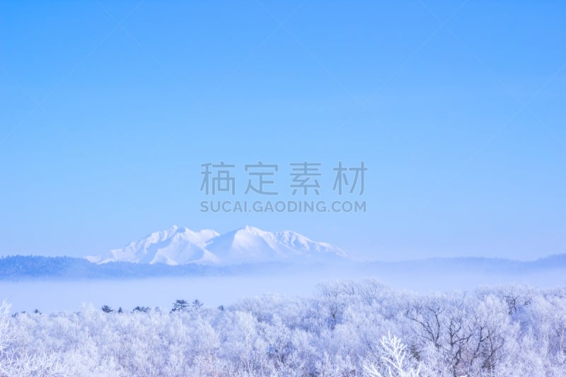 知床半岛,北海道,日本,斜里岳,知床山,软霜,雾淞,天空,雪,气候与心情