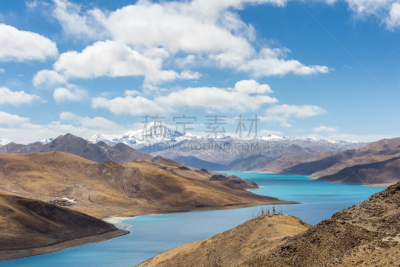 湖,灵性,雪,山,yamdrok yamtso,高原,天空,旅游目的地,水平画幅,无人