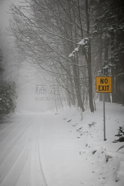 冬天,路,禁止出入标志,死路标志,多伦多,垂直画幅,雪,无人,偏远的,户外