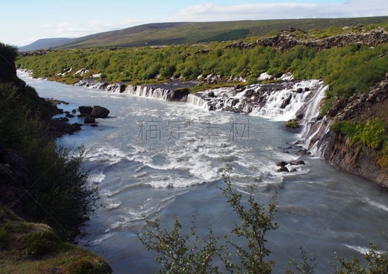 hraunfossar,瀑布,全景,冰岛国,环境,著名景点,自然美,流水,河流,岩石