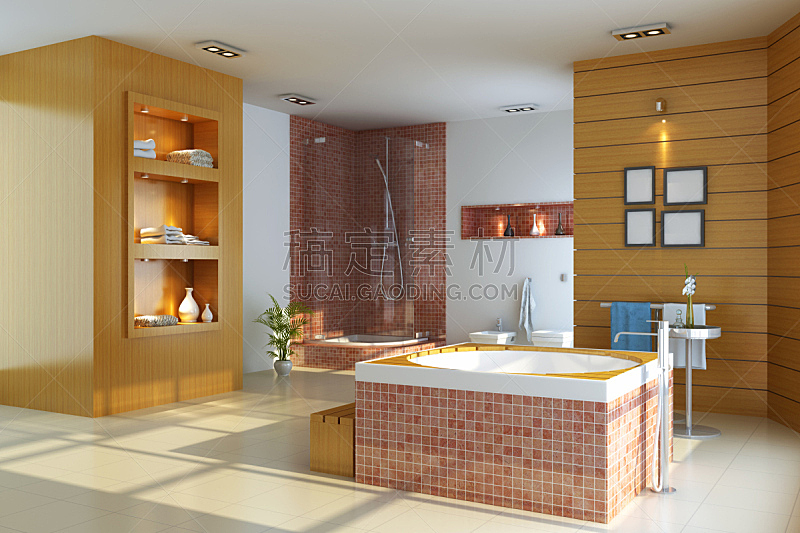 浴室,现代,淋浴头,住宅房间,水平画幅,形状,木制,无人,装饰物,架子
