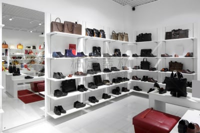 现代,购物中心,室内,鞋店,服装店,零售展示,新的,水平画幅,商店,家具