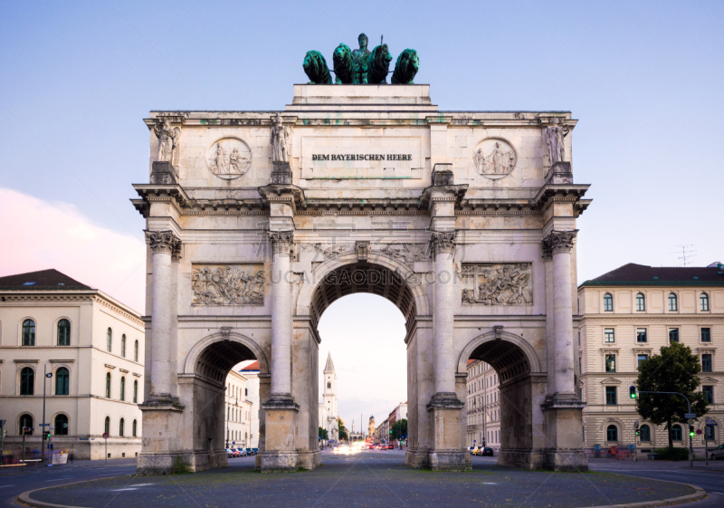 凯旋门,慕尼黑,黄昏,德国,胜利门,triumphal arch,水平画幅,夜晚,无人,当地著名景点