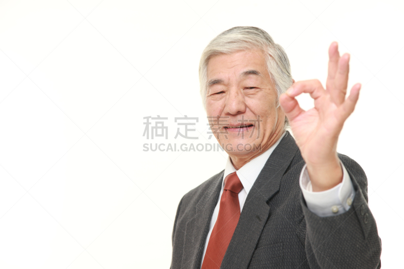 男商人,日本人,老年人,标志,完美,无可挑剔,同意的手势,套装,白发,拳头
