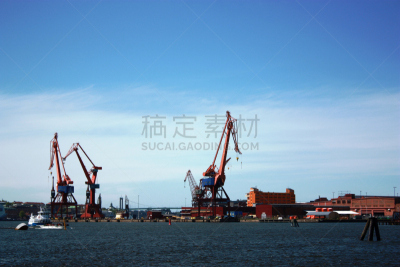 瑞典,海港,天空,蓝色,起重机,哥德堡,在下面,钻井补给船,货船,商用码头