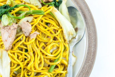 日式炒面,油煎虾面,荞麦面,酱油,餐具,水平画幅,无人,膳食,特写,肉