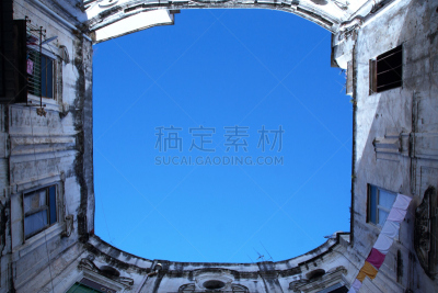 正下方视角,看,天空,水平画幅,古老的,庭院,高处,城镇,著名景点,远古的